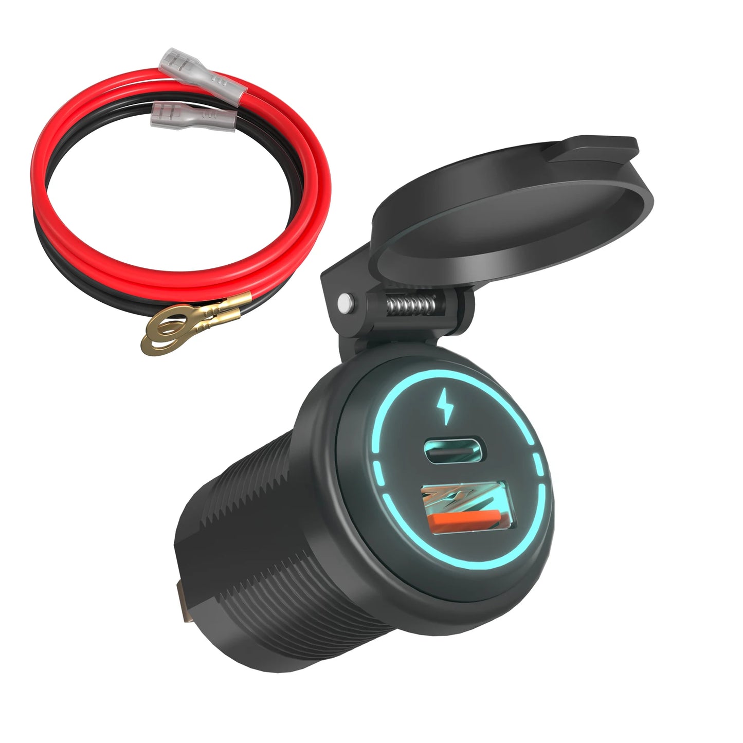 Socket Cargador USB 100W Impermeable Carga Rápida PD Tipo-C + QC3.0 para Auto/Bote/RV/Moto 12V-24V