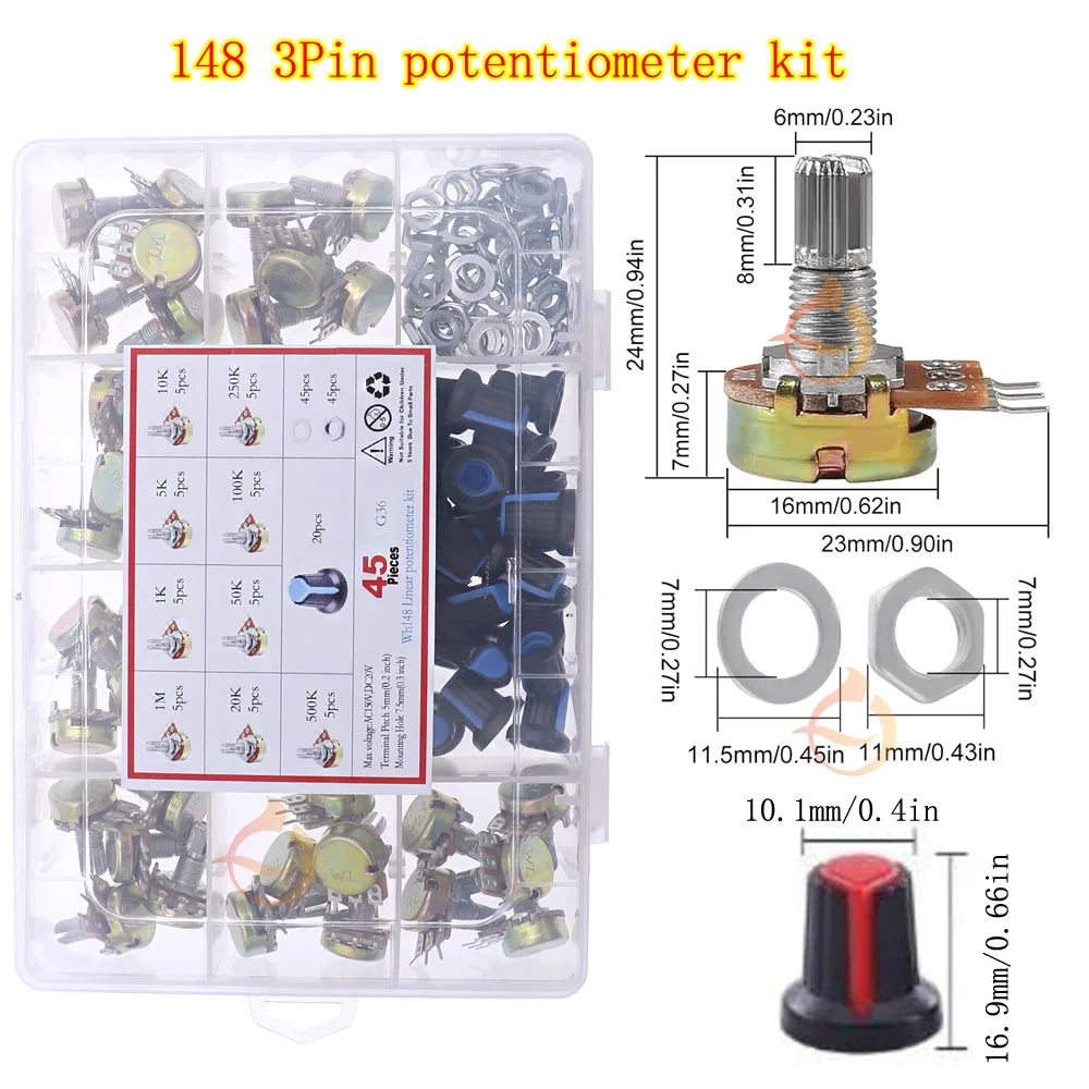Wh148 Single Dual Potentiometer Mix Kit 3Pin 5Pin 6Pin Switch Audio Shaft Amplifier Sealing B1K 2K 5K10K 20K 50K 100K 250K 500K1