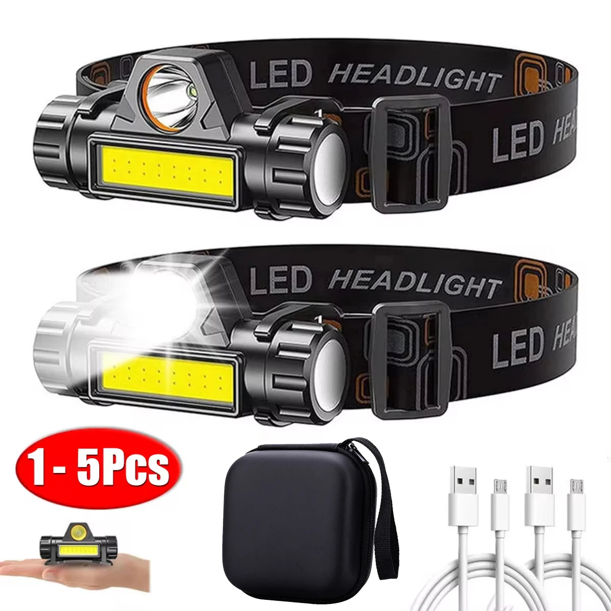 Linterna Frontal LED COB Recargable Magnética Potente Impermeable para Pesca Exterior (1-5 Unidades)