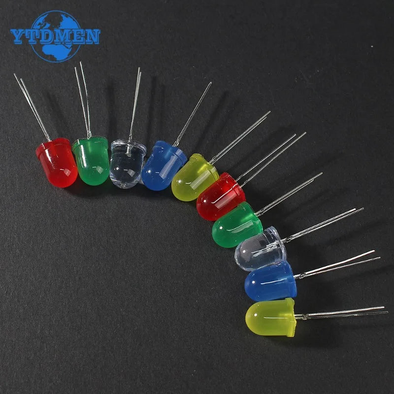 Kit Surtido Diodos LED (3mm/5mm/8mm/10mm, Rojo/Amarillo/Azul/Verde/Blanco) para DIY Electrónico (50/100 Unidades)
