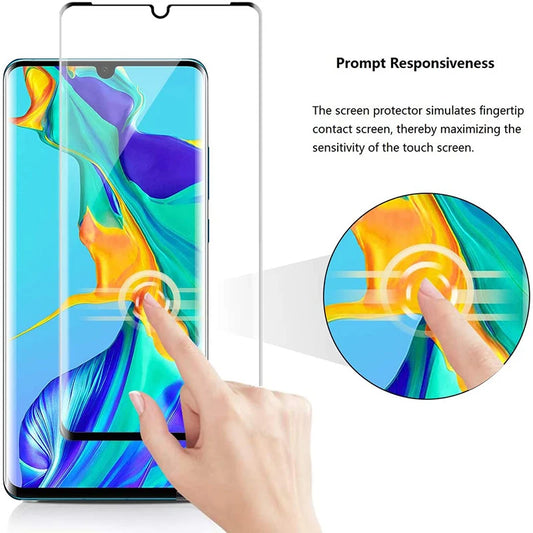 2/4Pcs 9H Tempered Glass For Huawei P30 Pro HD Curved Four Sides Glue Screen Protector