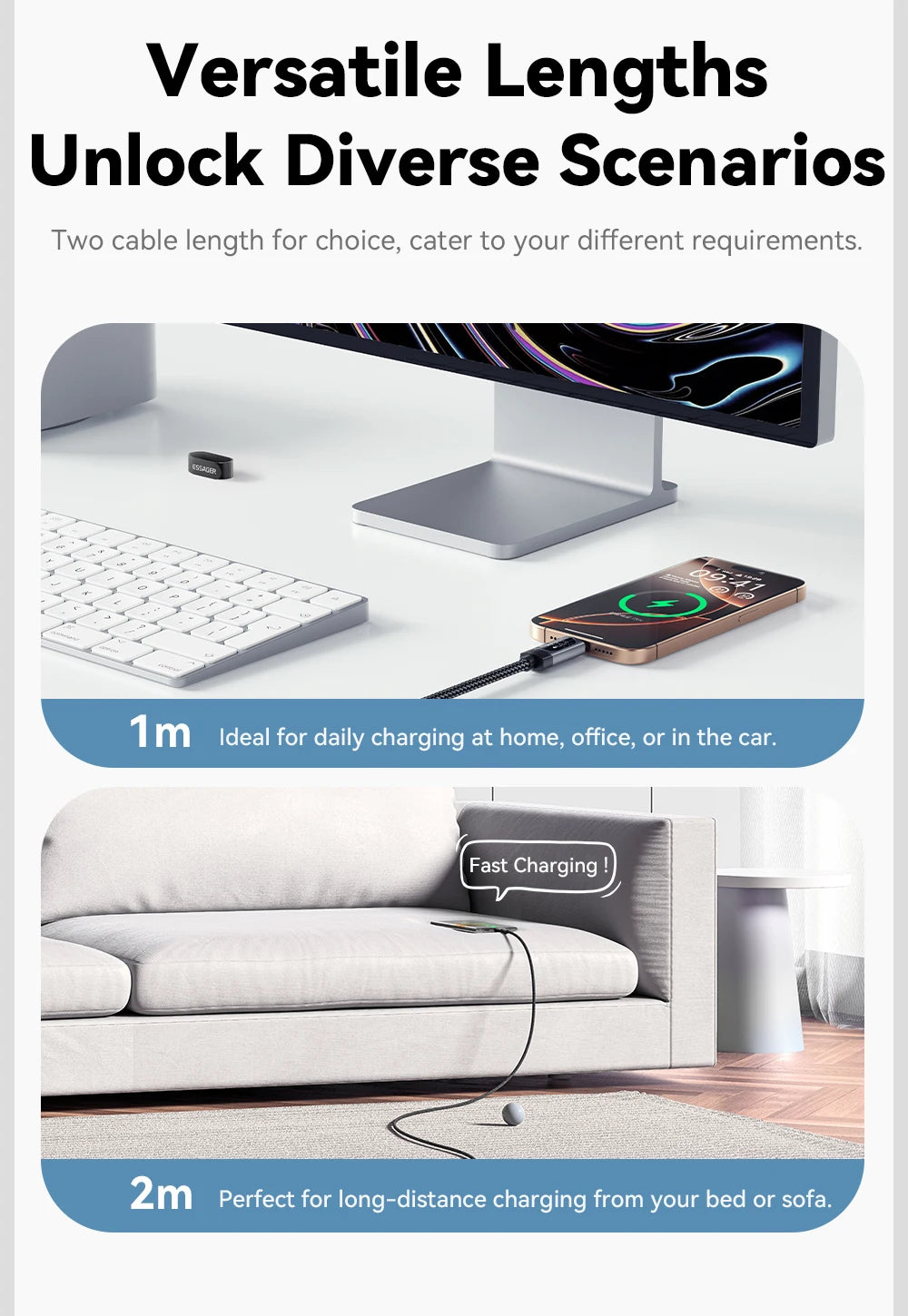 Cable Essager USB-C a Tipo C PD 100W Carga Rápida con Pantalla Digital para iPhone 15/16/Xiaomi/Huawei/Macbook/iPad