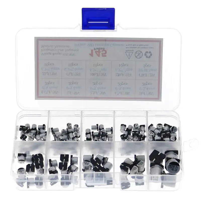 Kit Surtido Capacitor Electrolítico SMD (0.47uF-470uF, 16V-50V, 10 Valores) - Pack 145 Piezas