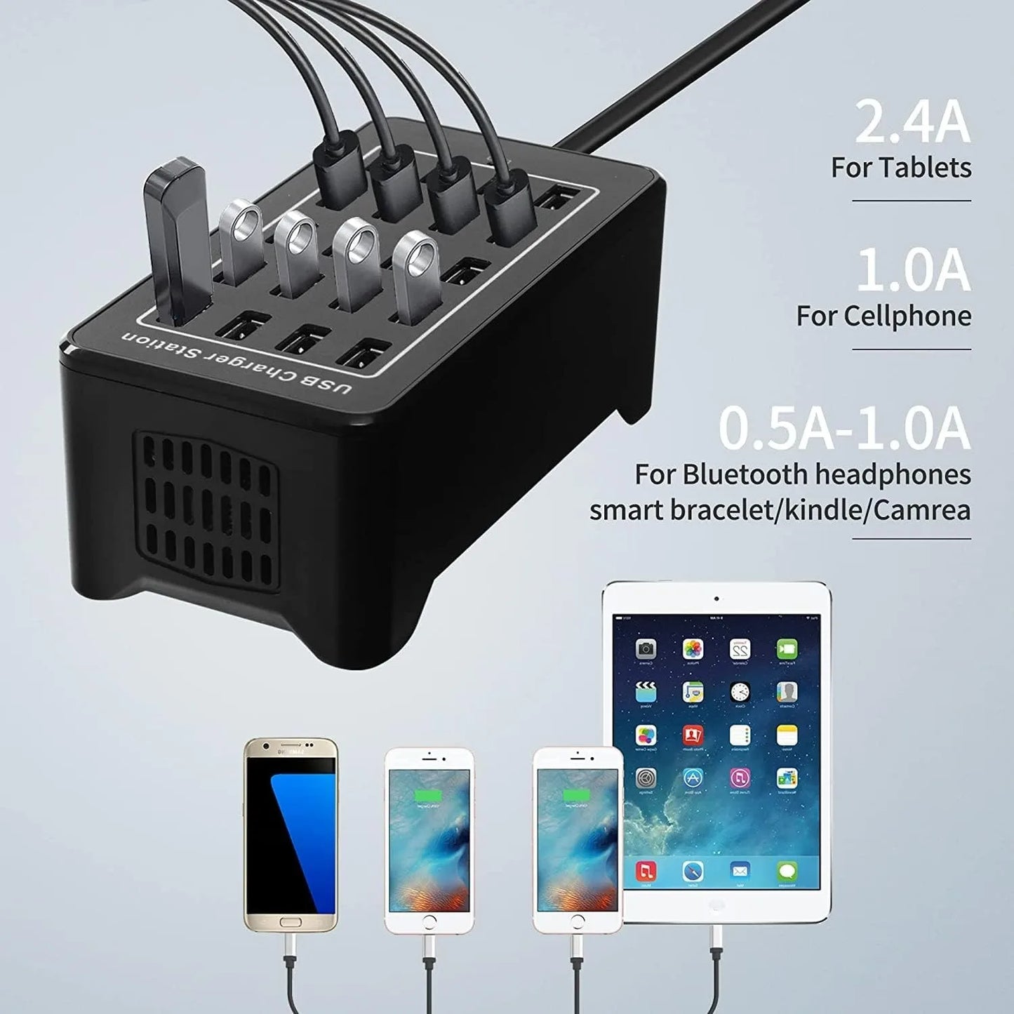 Hub Cargador USB Inteligente Escritorio 20/30 Puertos (100W/150W) Estación Carga Multi-Puerto para Samsung/iPhone/iPad/Tablet