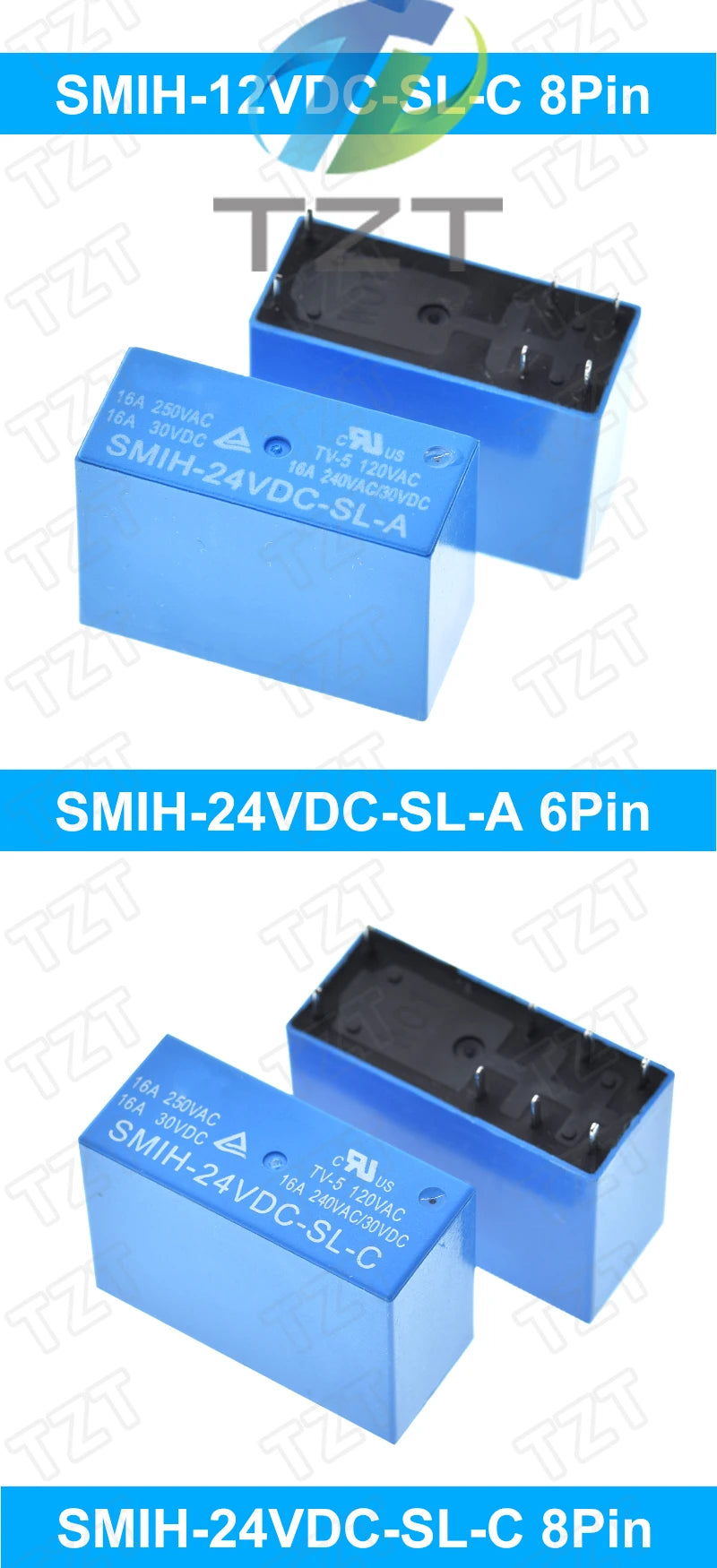 Relé Potencia SMIH 6/8-Pin 16A 250V - Bobina (5V/12V/24V DC) Contacto SL-A/SL-C - Lote 1 Pieza