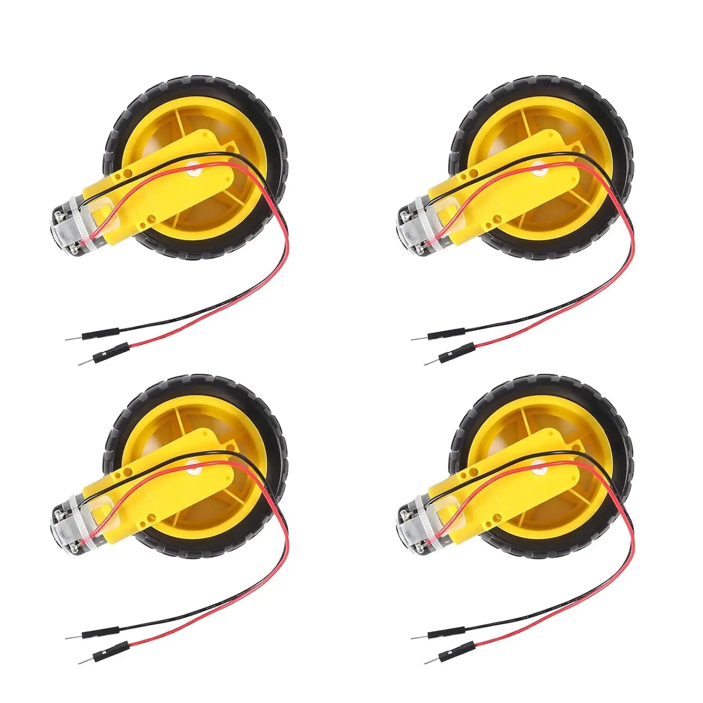 Kit Motor DC 3-6V con Caja Cambios Doble Eje (200RPM, Ratio 1:48) y Rueda Neumático para Robot Auto Inteligente Arduino DIY (4 Sets)