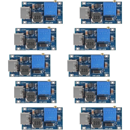 Lote 10 Pcs Módulo Step-Up Boost DC-DC MT3608 2A 2V-24V a 5V-28V Ajustable (Micro USB / USB-C)