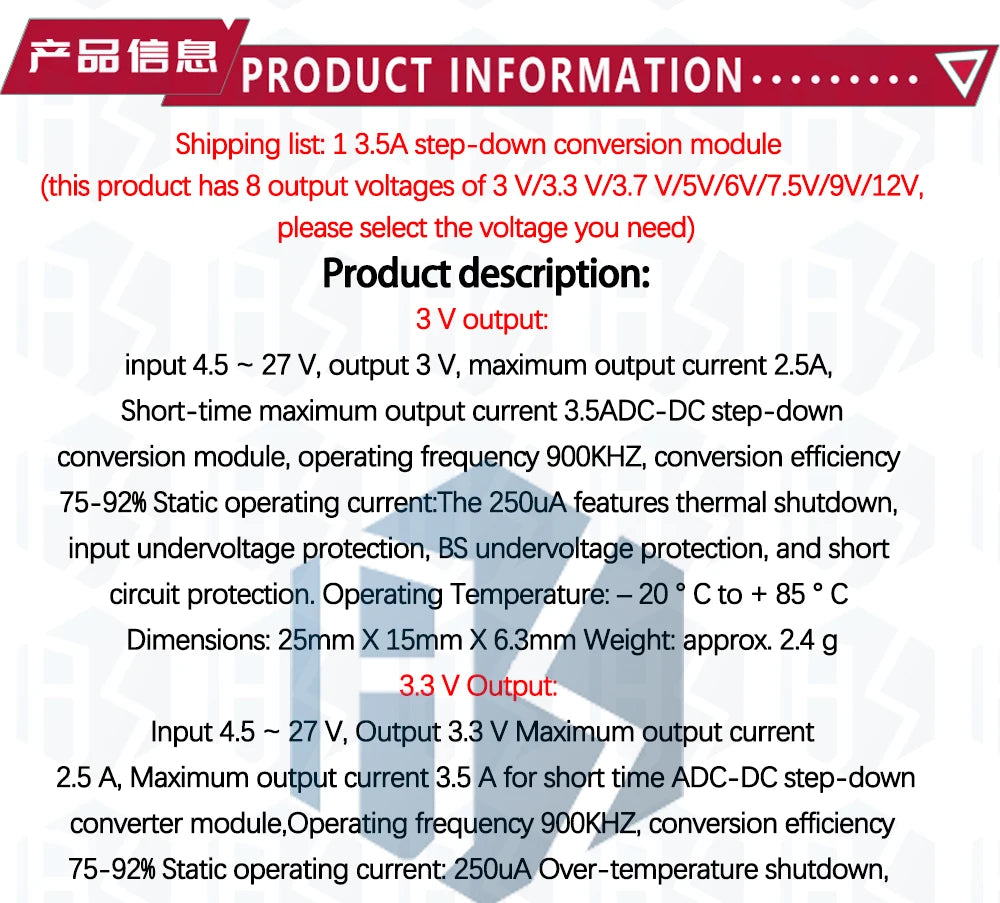Módulo Convertidor Buck DC-DC 3.5A 4.5V-27V a 3V-12V Step-Down Regulador Voltaje DD2712SA