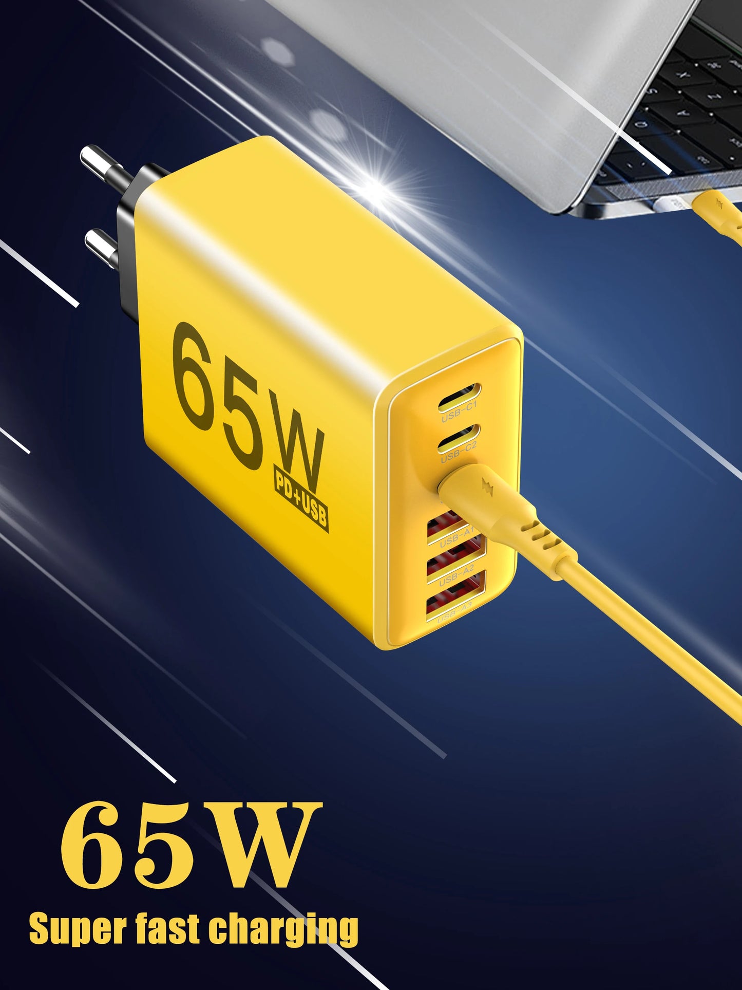 Cargador Pared USB C Múltiple 6 Puertos 65W Carga Rápida Total PD Adaptador Móvil para iPhone 15/16 Pro/Xiaomi/Samsung