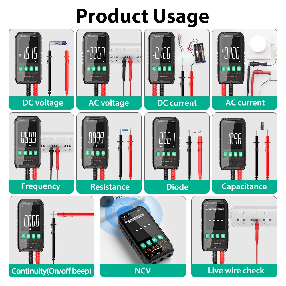 Multímetro Digital Multifunción Mastfuyi FY106 AC/DC - Smart Tester NCV, Ohmetro, Voltímetro (600V)