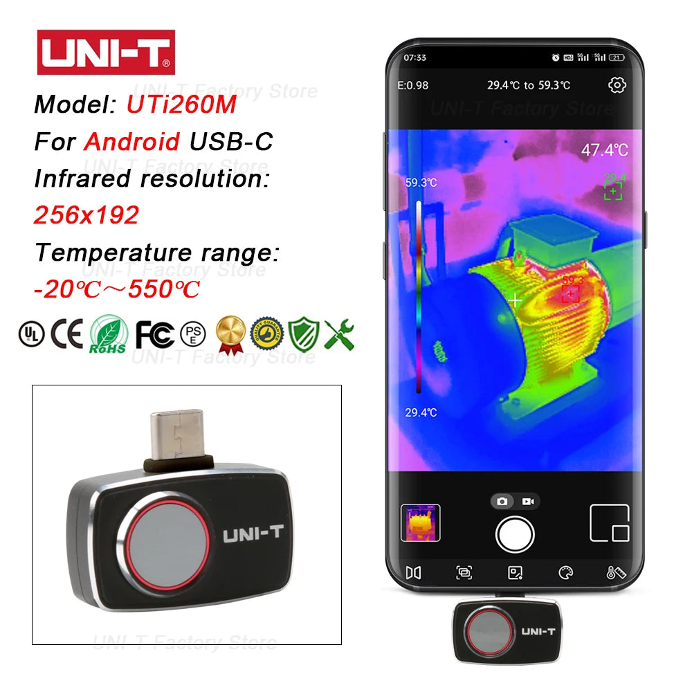 Cámara Térmica UNI-T (UTi120Mobile/UTi120MS/UTi256M/UTi260M/UTi261M) - Termógrafo Infrarrojo Móvil (No iPhone, Tipo C)