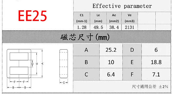 Núcleo Ferrita EE25/EE28/EE30 PC40 con Bobina Vertical (6 a 12 Pines)