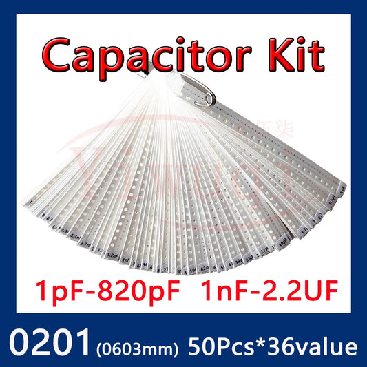 Kit Muestrario Capacitores SMD 0201 (1pF-2.2uF, 69 Valores x 50 Unidades) - Pack 3450 Piezas