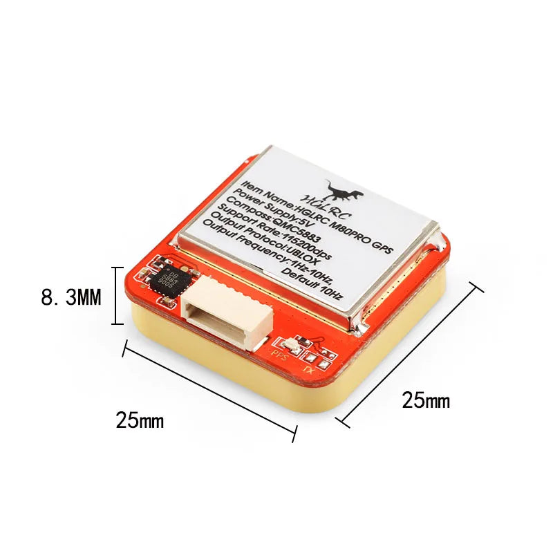 Módulo GPS HGLRC M80 PRO (GLONASS/GALILEO/QZSS/SBAS/BDS, 72 Canales) con Antena Ganancia para Drones RC Largo Alcance