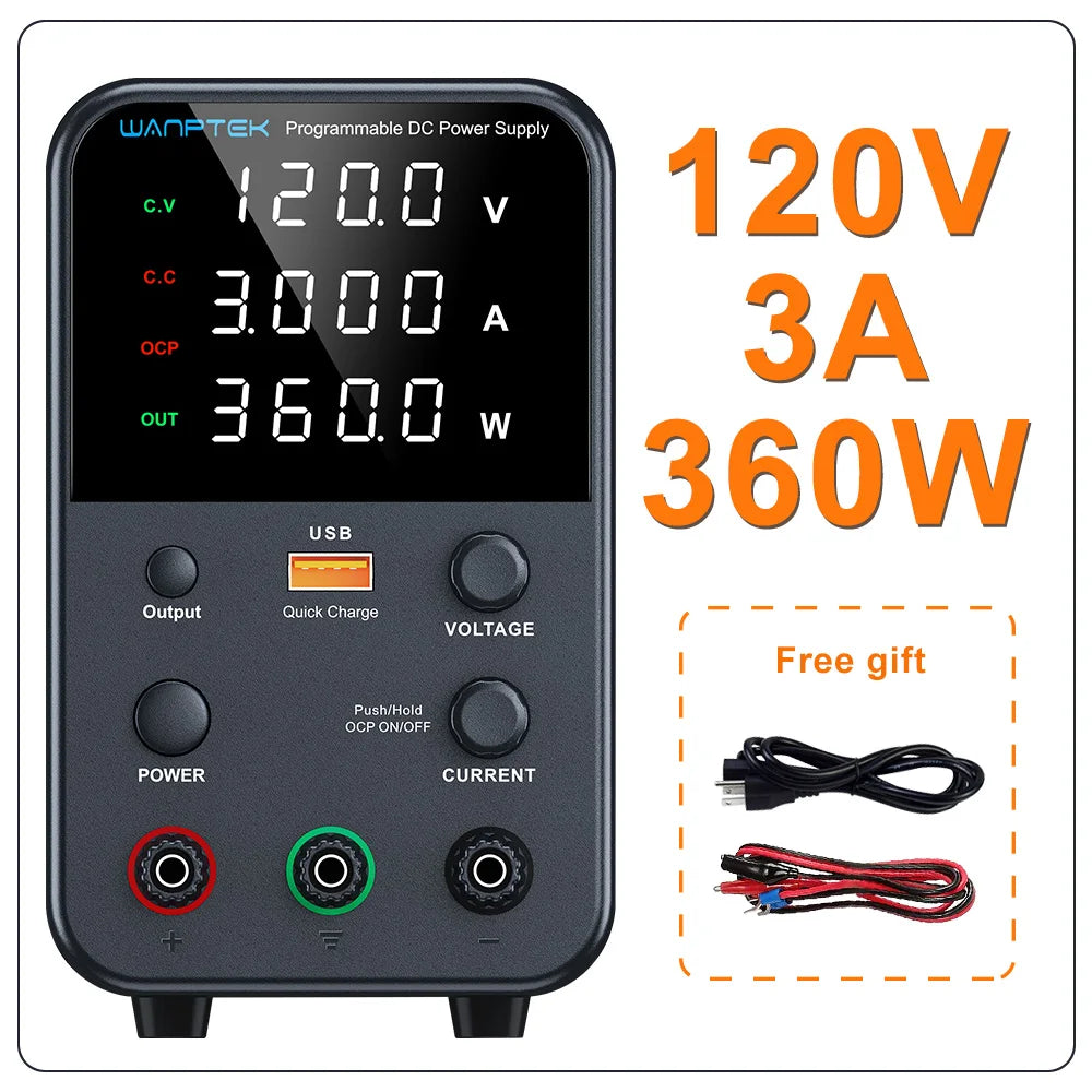 Fuente de Poder Laboratorio WANPTEK DC Ajustable 30V/60V/120V Regulador Voltaje Preajuste V/A (Input 110V/220V)