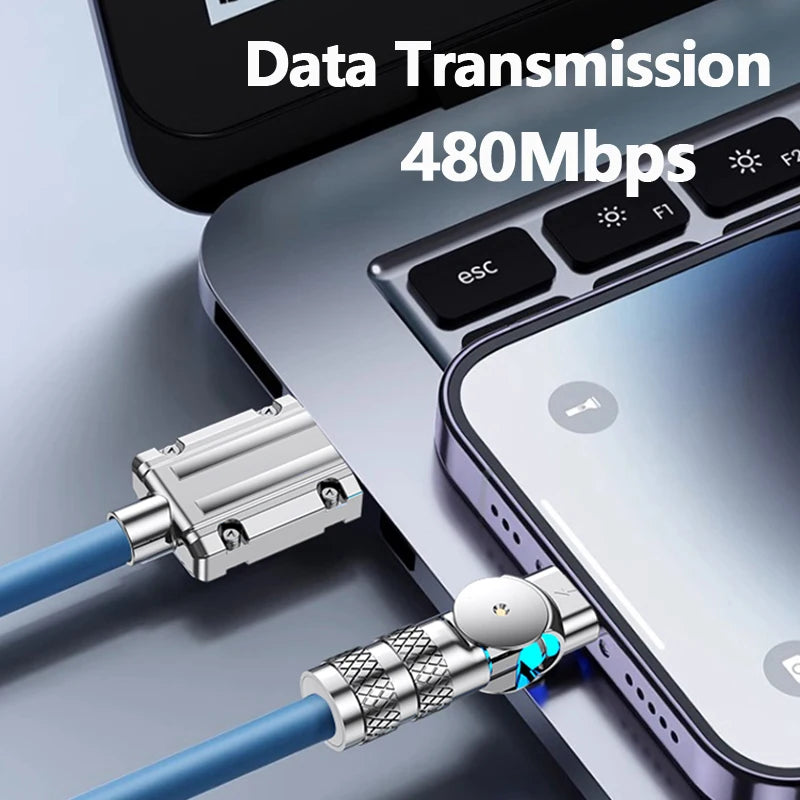 Cable Datos Micro USB Carga Rápida 120W 3A con Codo para Juegos Samsung Galaxy S7/S5/Xiaomi Android