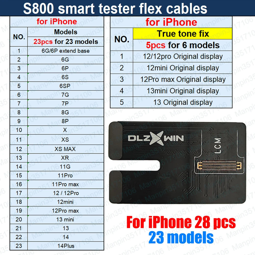 Cable Flex para Tester Pantalla Inteligente S800 - Reparación Display/Táctil/True Tone/Batería (iPhone/Samsung/Huawei/Xiaomi)