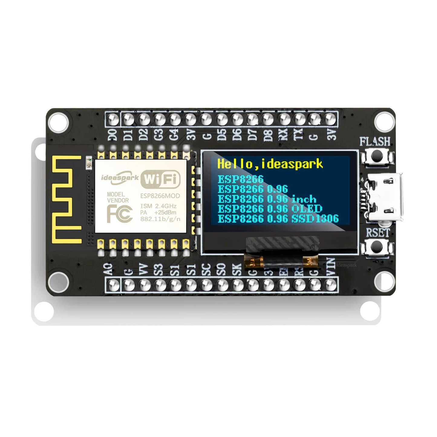 Placa Desarrollo NodeMCU ESP8266 con Display OLED 0.96" CH340 ESP-12E WiFi Micro USB Arduino/Micropython