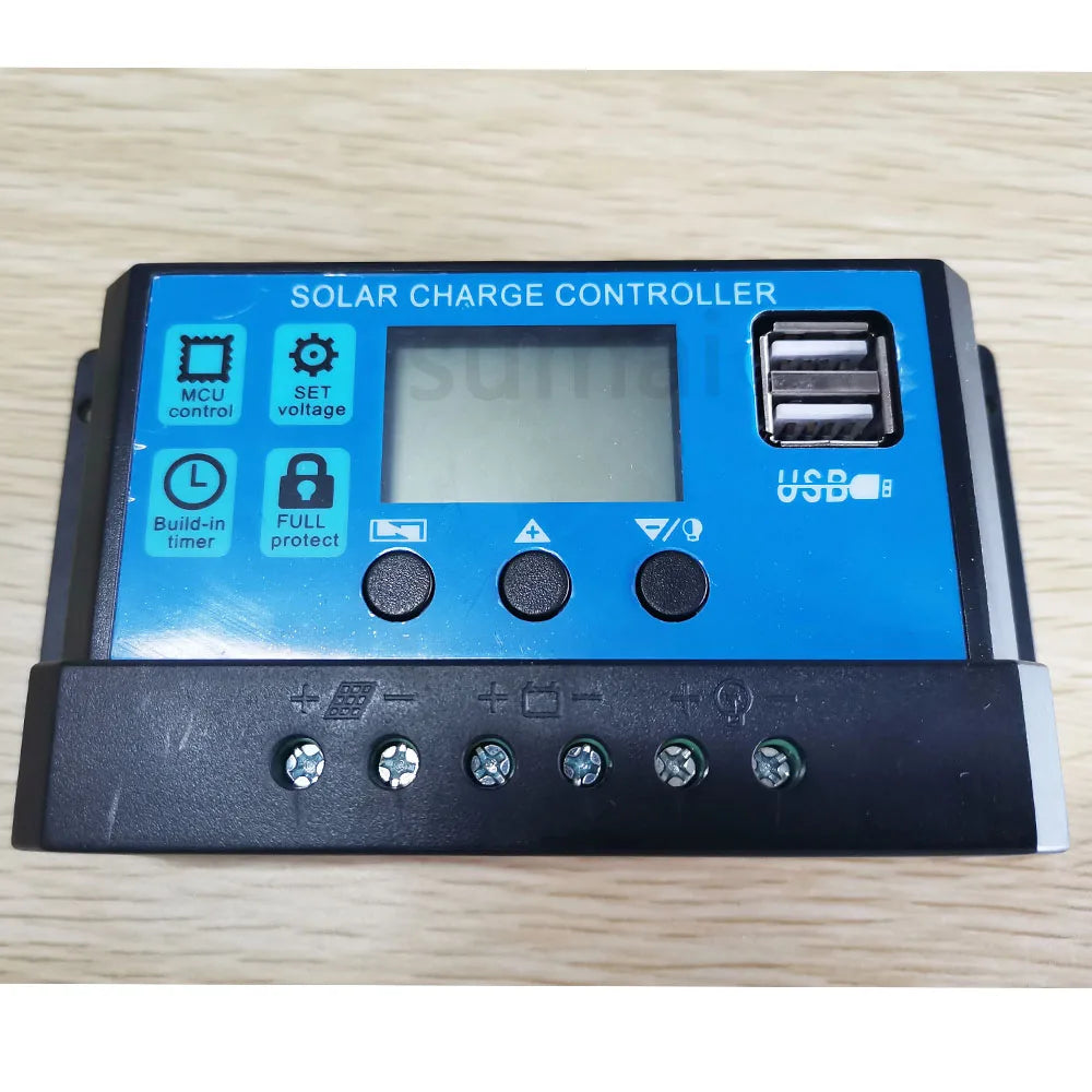 Controlador Carga Solar PWM 30A/50A/60A 12V/24V Auto LCD Dual USB 5V Regulador Panel Batería