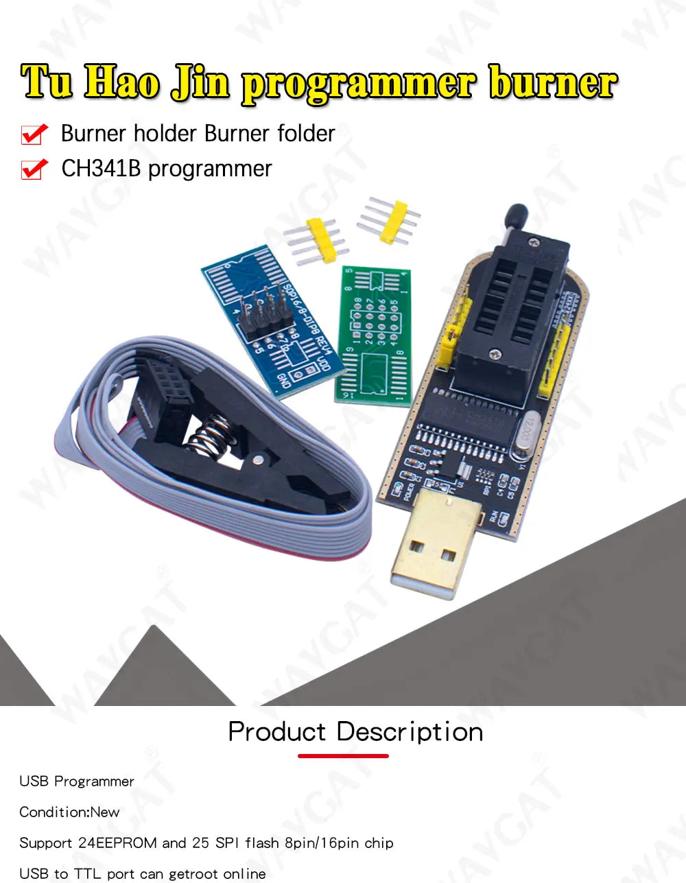 Kit Programador USB CH341 24/25 Series EEPROM Flash BIOS + Clip Test SOIC8/SOP8