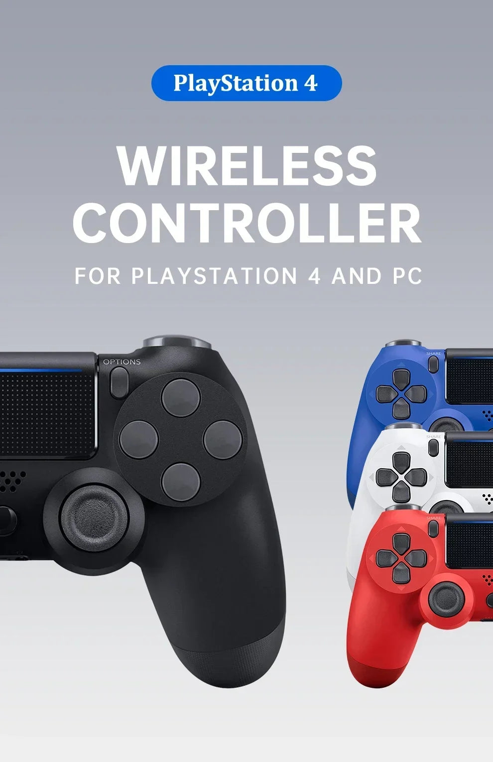 Mando Joystick Inalámbrico Bluetooth para PS4 Slim/Pro/PC/iOS/Android (Doble Vibración)