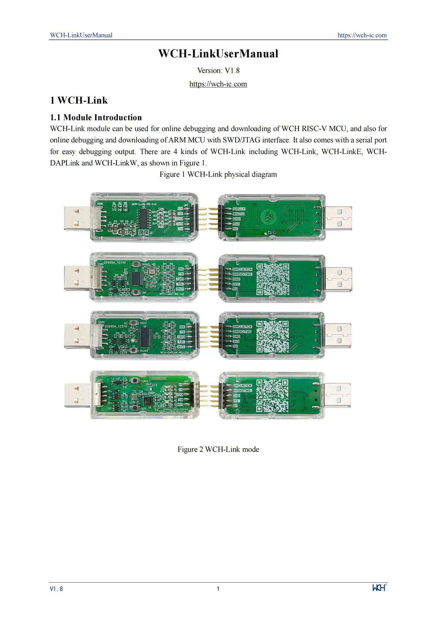 Adaptador Debugger/Descarga Online WCH LinkE (Soporta WCH RISC-V MCU / ARM SWD, USB a Serial)
