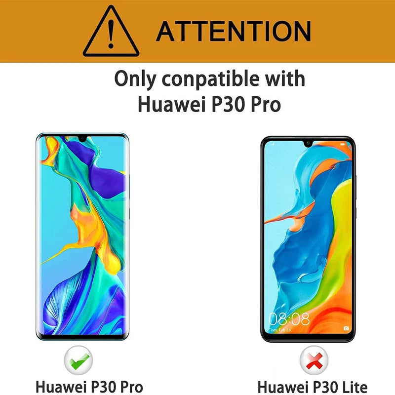 2/4Pcs 9H Tempered Glass For Huawei P30 Pro HD Curved Four Sides Glue Screen Protector