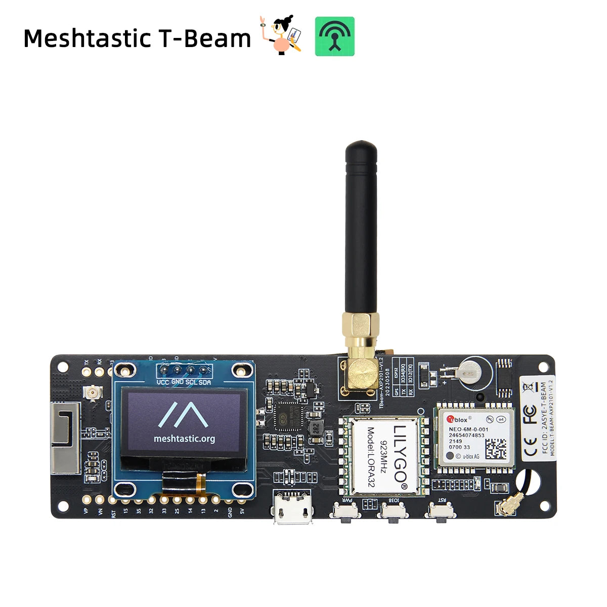Placa Desarrollo LILYGO TTGO Meshtastic T-Beam LoRa ESP32 (433/868/915MHz LoRaWAN) con WiFi, Bluetooth, GPS, OLED