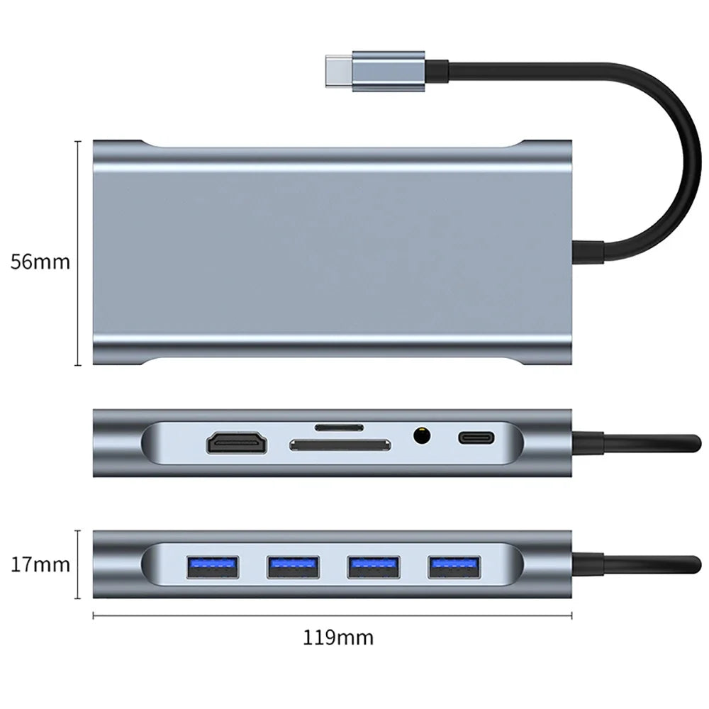 Hub Adaptador Dongle USB-C con HDMI 4K, VGA, PD, RJ45, Lector Tarjetas SD/TF para MacBook Pro/Air M1, iPad
