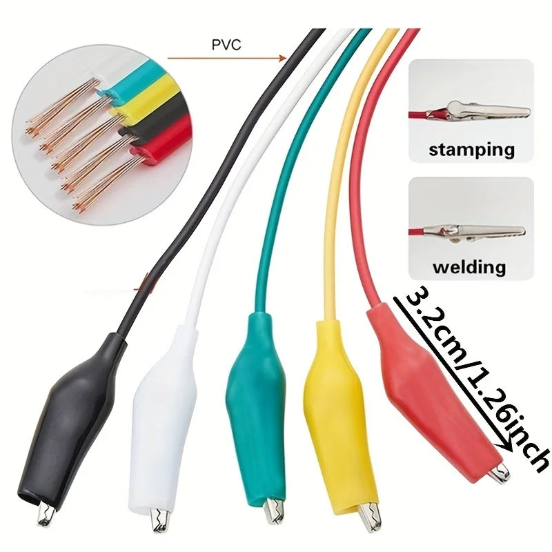 Cables Prueba DIY Pinzas Caimán Doble Extremo (Clip Cocodrilo, 46cm) (Set 10 Unidades)
