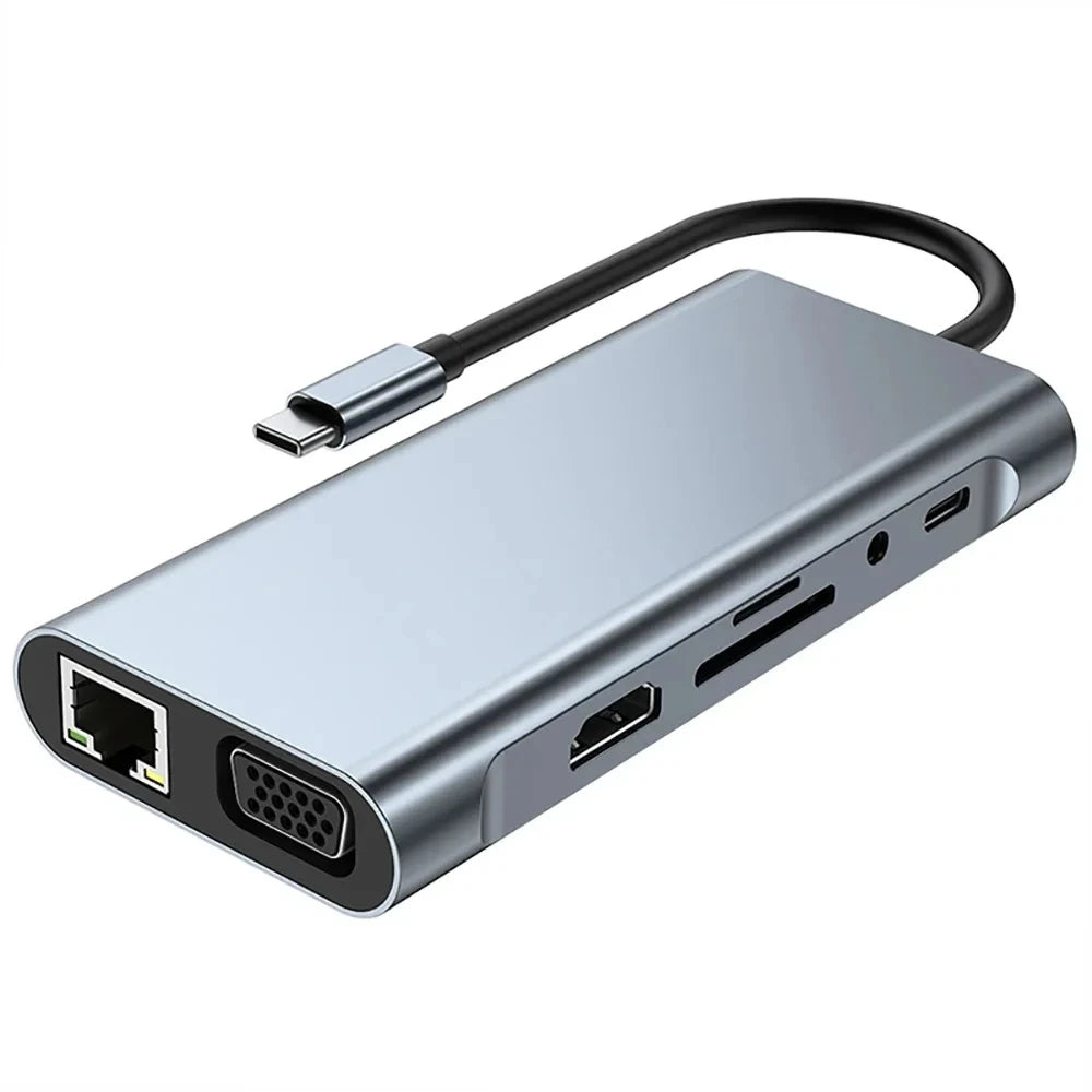 Hub Adaptador Dongle USB-C con HDMI 4K, VGA, PD, RJ45, Lector Tarjetas SD/TF para MacBook Pro/Air M1, iPad