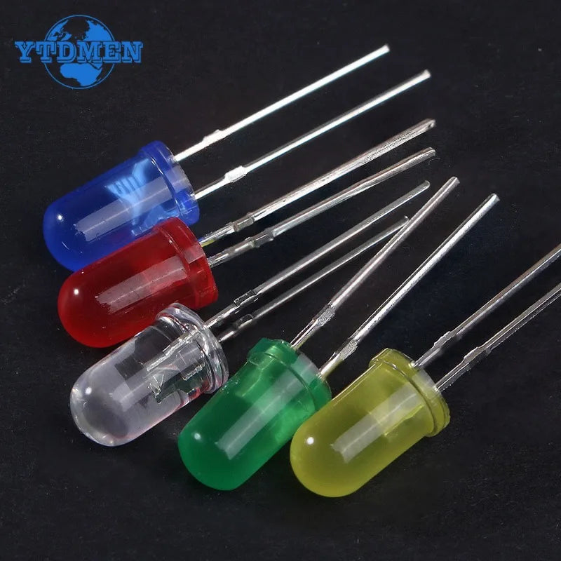 Kit Surtido Diodos LED (3mm/5mm/8mm/10mm, Rojo/Amarillo/Azul/Verde/Blanco) para DIY Electrónico (50/100 Unidades)