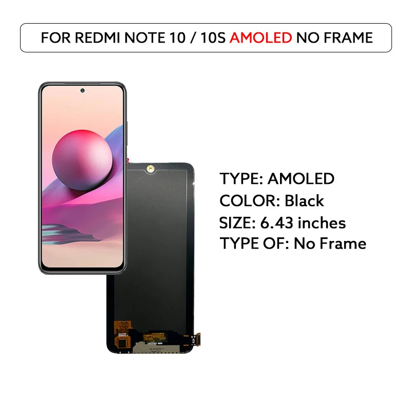AMOLED LCD For Xiaomi Redmi Note 10 4G 10S LCD Display Touch Screen Digitizer Assembly For Redmi Note10S M2101K7AI M2101K7BG
