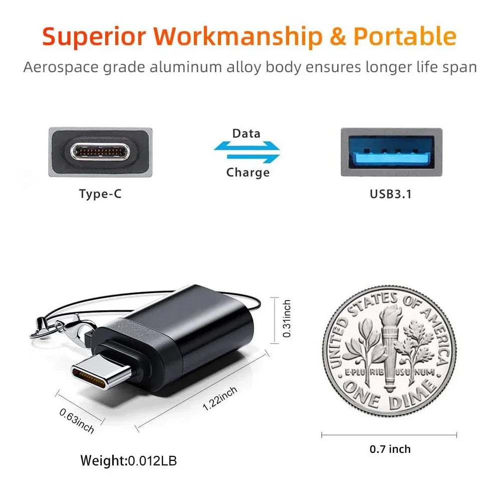 Adaptador Convertidor OTG USB 3.0 Macho a Tipo C Hembra para Cargador/PC/MacBook/Auto/USB iPad (2 Unidades)