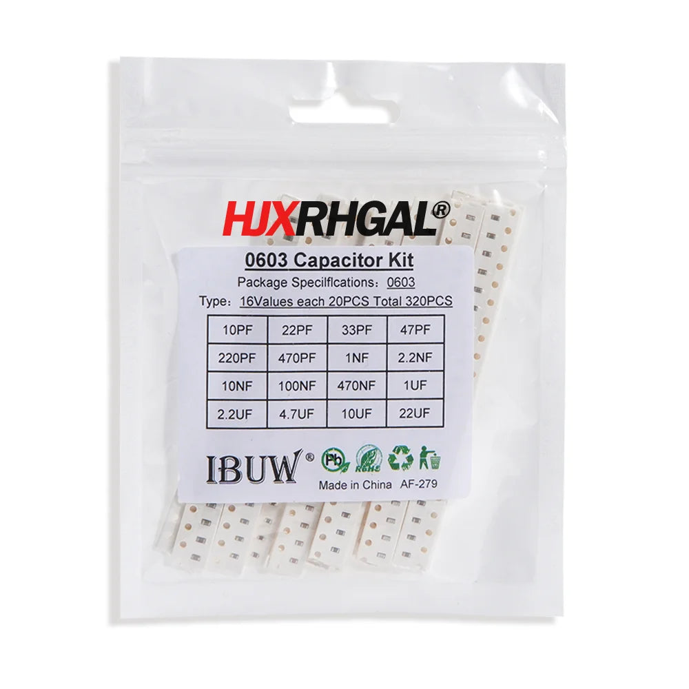 Kit Surtido Capacitores Cerámicos SMD 0603/0805/1206 - 16 Valores x 20 Unidades (Total 320 Piezas)