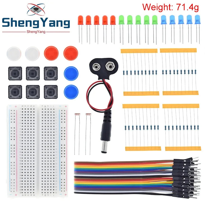 Kit Inicio TZT para Arduino UNO R3 (Mini Protoboard, LED, Cables Jumper, Botón) para Educación Escolar/Laboratorio