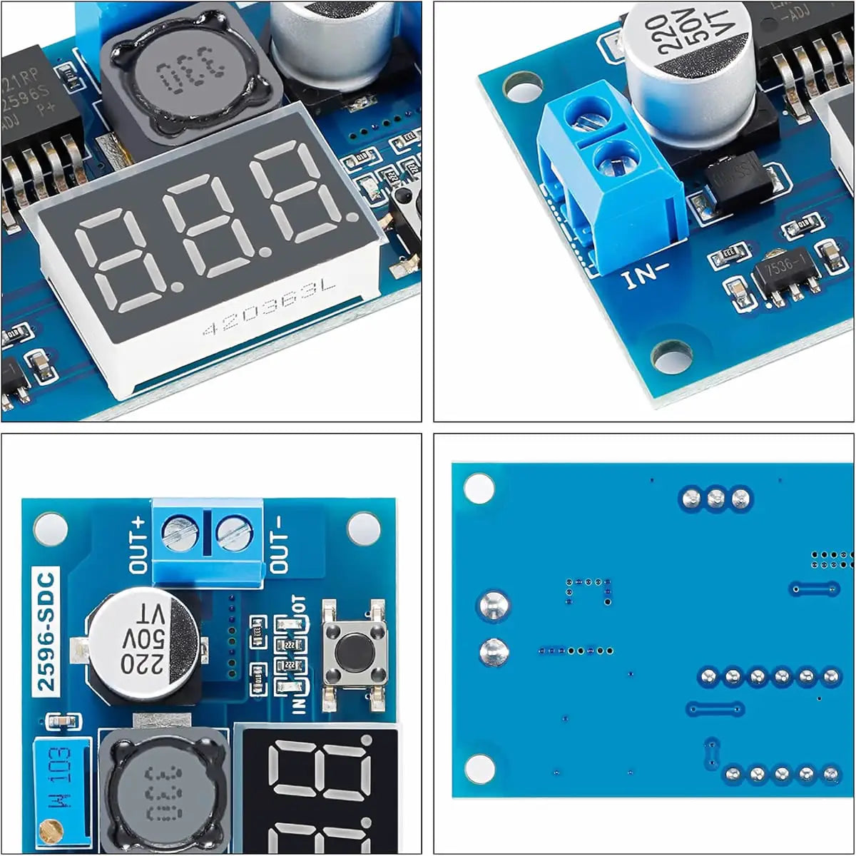 Módulo Regulador Voltaje LM2596 Ajustable 4.0-40V a 1.25-37V Step-Down con Voltímetro LED