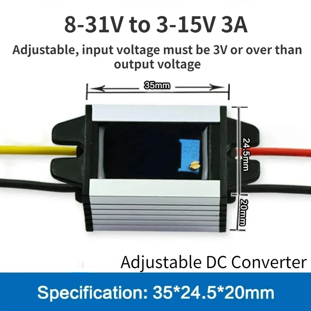 Convertidor Voltaje DC-DC Buck 12V/24V a 3.3V/3.7V/4.2V/5V/6V/7.5V/9V Step-Down (Input 8-31V) CE