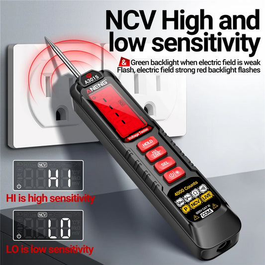 Lápiz Tester Voltaje Digital ANENG HA3015 (4V-600V) - 4000 Cuentas, Inteligente para Electricista/Automotriz