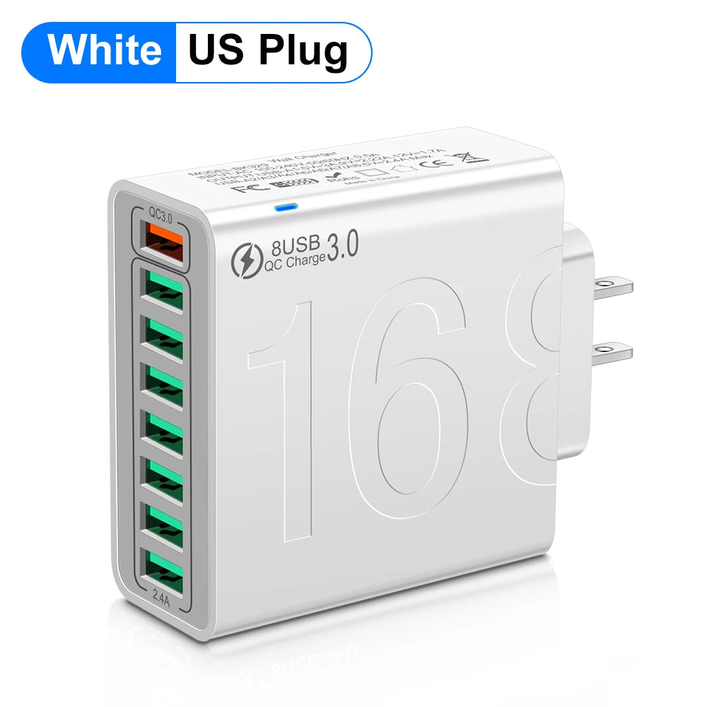 Cargador Pared Rápido USB Total 150W QC 3.0 Adaptador Carga Móvil Enchufe EU/US/KR para iPhone/Xiaomi/Huawei
