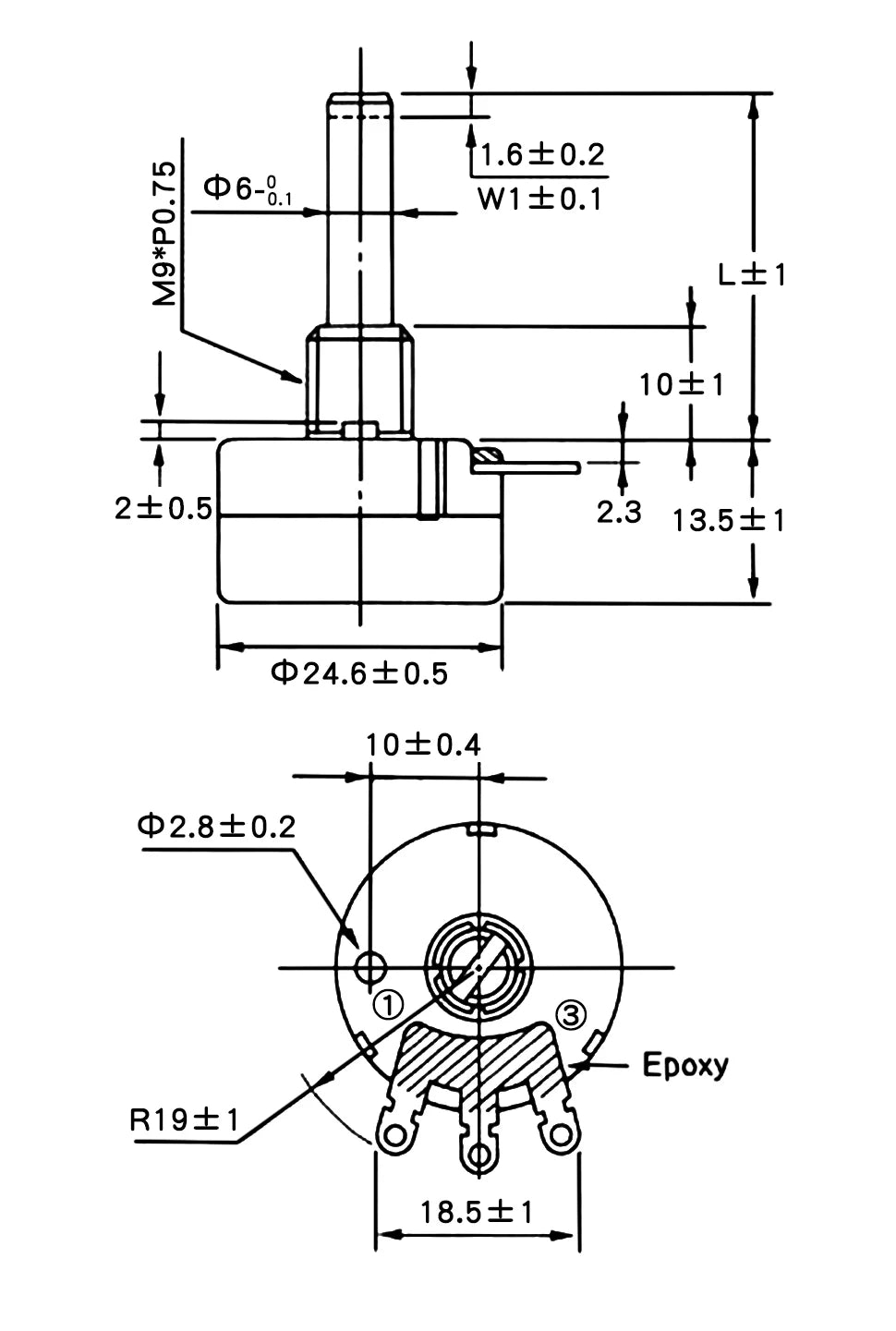 RV24YN20S 1K 2K 5K 10K 20K 50K 100K 200K 250K 500K 200Ω 500Ω 1M Ohm Single Turn Carbon Film Rotary Taper Potentiometer