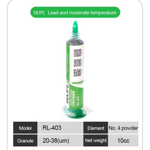 Pasta de Soldar Estaño RELIFE (Sn63/Pb37, 183°C Media Temperatura) Flux No-Clean Rosin para Reballing BGA/PCB/SMT