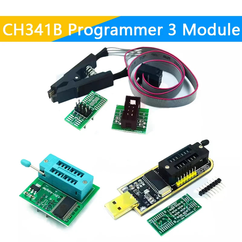 Kit Programador USB CH341B 24/25 Series EEPROM Flash BIOS + Clip Test SOIC8/SOP8