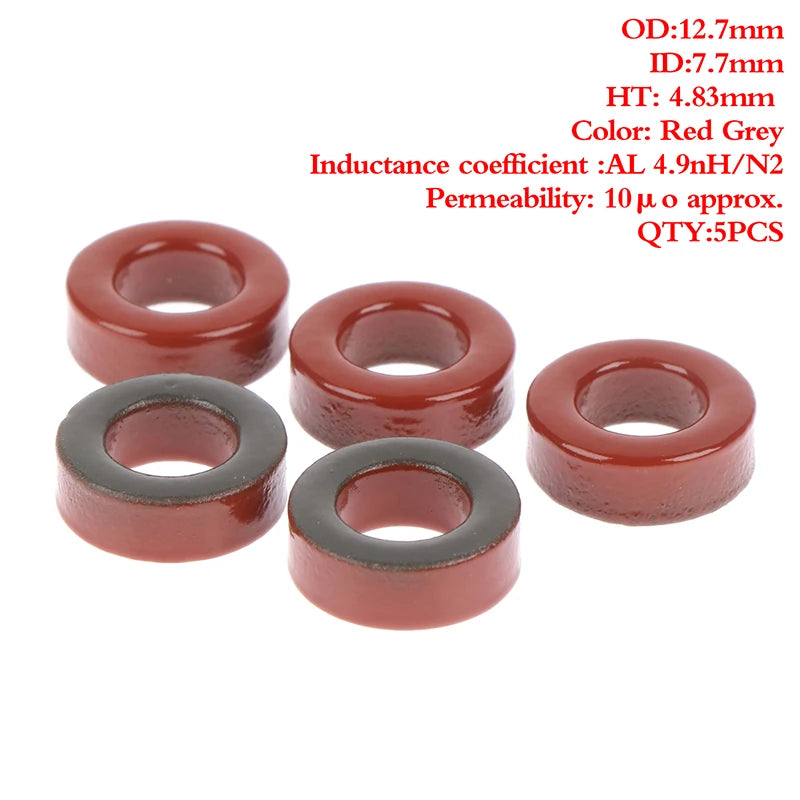 Núcleo Toroide Polvo Hierro Carbonilo T50-2 Rojo (13.7x7.5x5.5mm) - Lote 5 Piezas