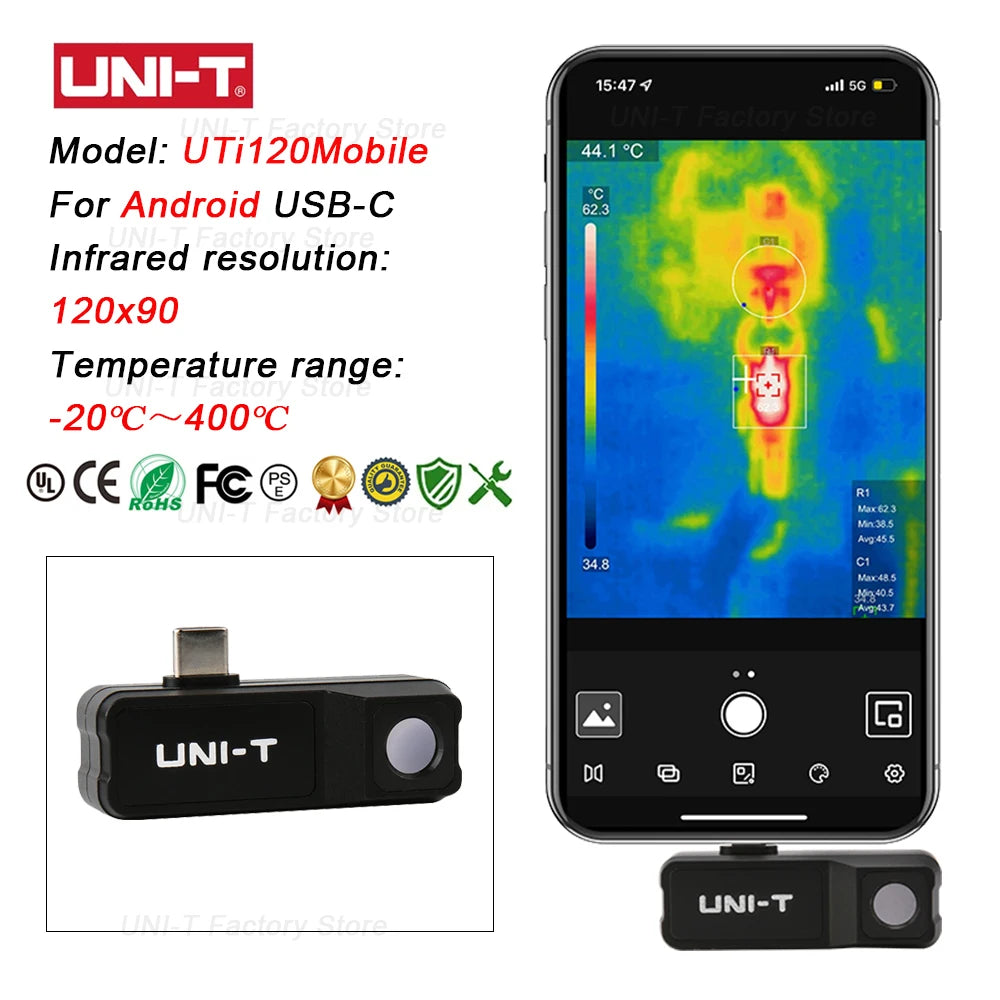 Cámara Térmica UNI-T (UTi120Mobile/UTi120MS/UTi256M/UTi260M/UTi261M) - Termógrafo Infrarrojo Móvil (No iPhone, Tipo C)
