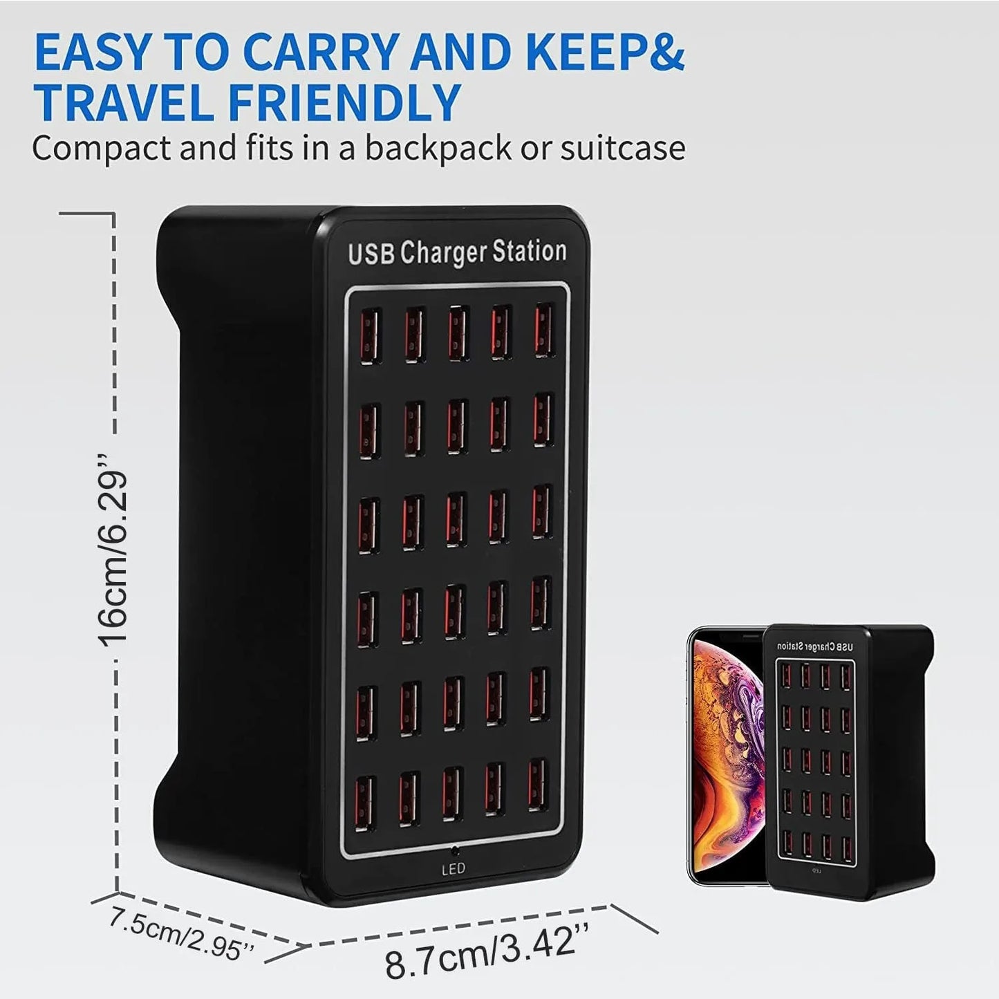 Hub Cargador USB Inteligente Escritorio 20/30 Puertos (100W/150W) Estación Carga Multi-Puerto para Samsung/iPhone/iPad/Tablet