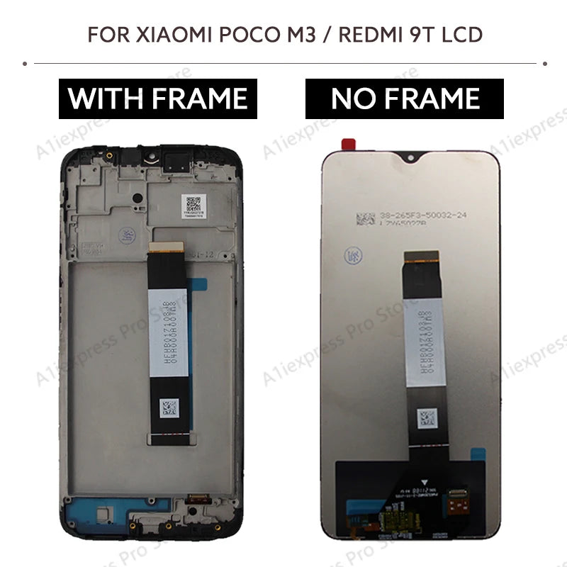 6.53" LCD Display For Xiaomi Poco M3 Redmi 9T LCD Touch Screen Digitizer Assembly With Frame M2010J19CG Replacement Repair Parts