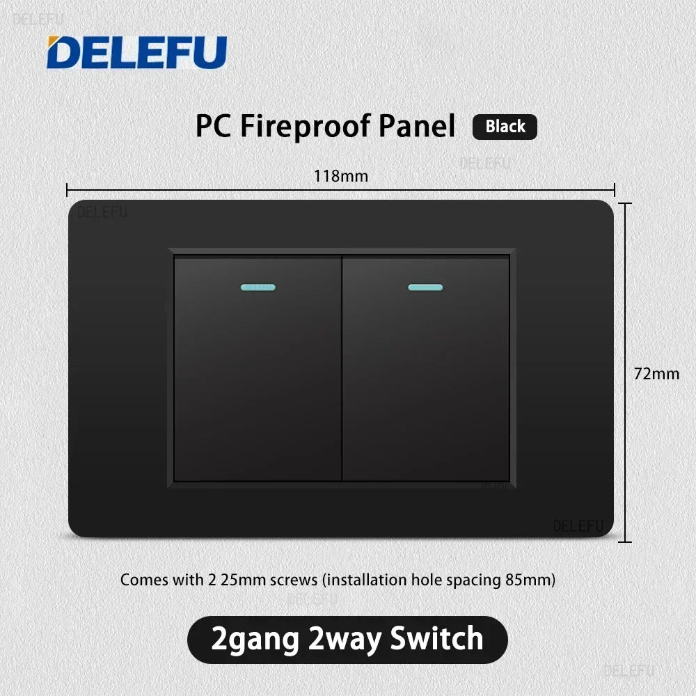 Enchufe Pared Delefu Italia/Chile PC Negro USB-C Carga Rápida + Schuko + Switch Smart Tuya WiFi + SAT/TV/TEL/Timbre
