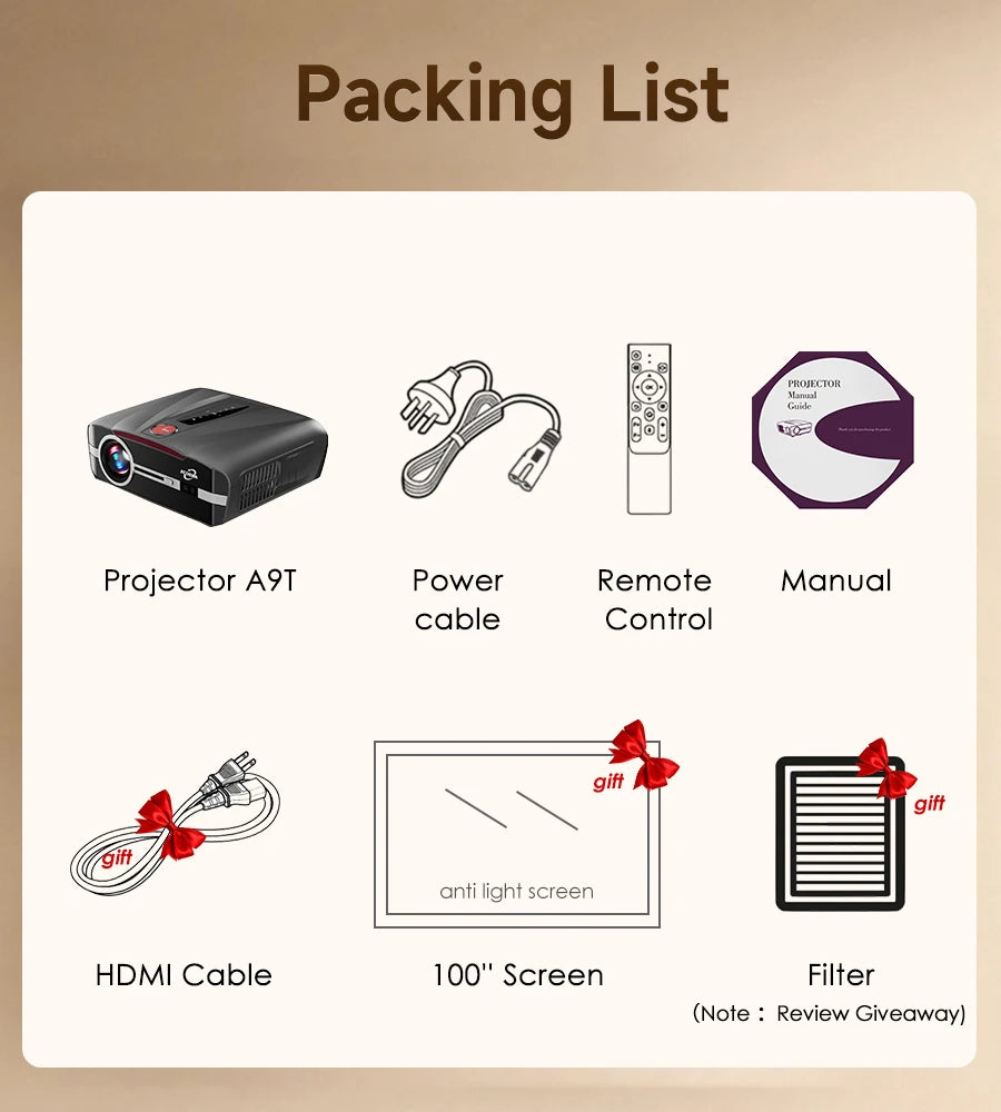 Proyector LED 4K Full HD Android Auto Focus WiFi Bluetooth 1480 ANSI Lumen Home Theater (Incluye Pantalla)
