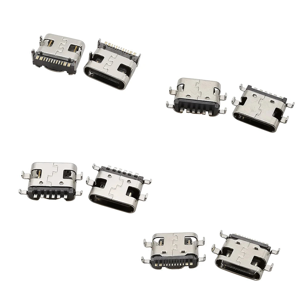 Conector Socket Carga USB Hembra Tipo C (6 Pines/16 Pines) para Soldadura PCB DIY Reparación Adaptador Jack (Caja 100 Unidades)